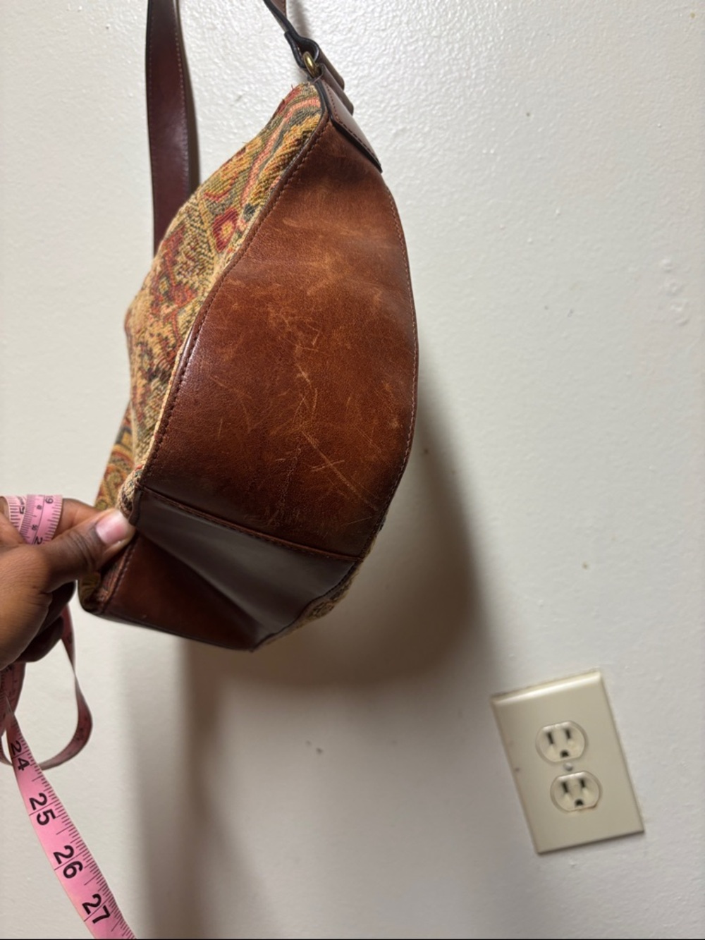 VTG y2k Fossil tapestry hobo shoulder bag brown leather strap boho - Picture 3 of 10